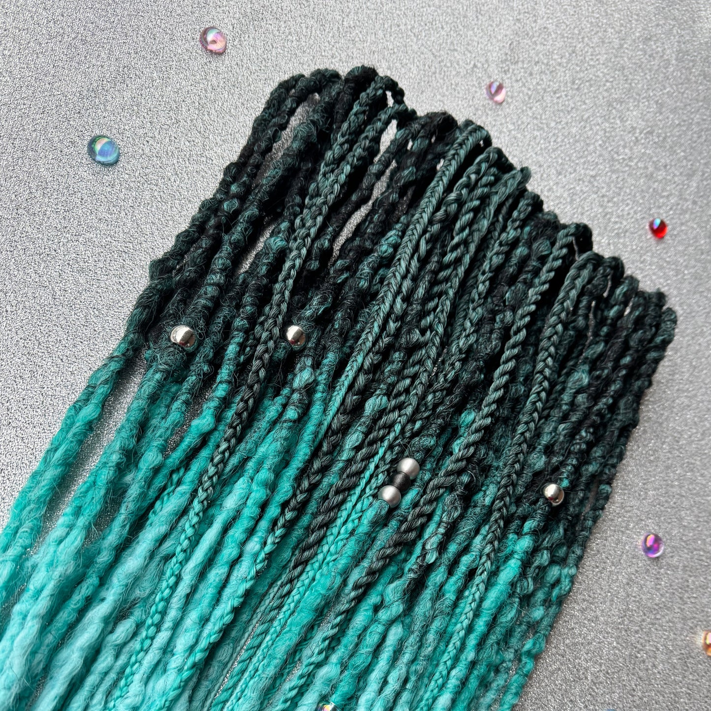 Synthetic Dreadlocks with Braids Black to Mint Ombre