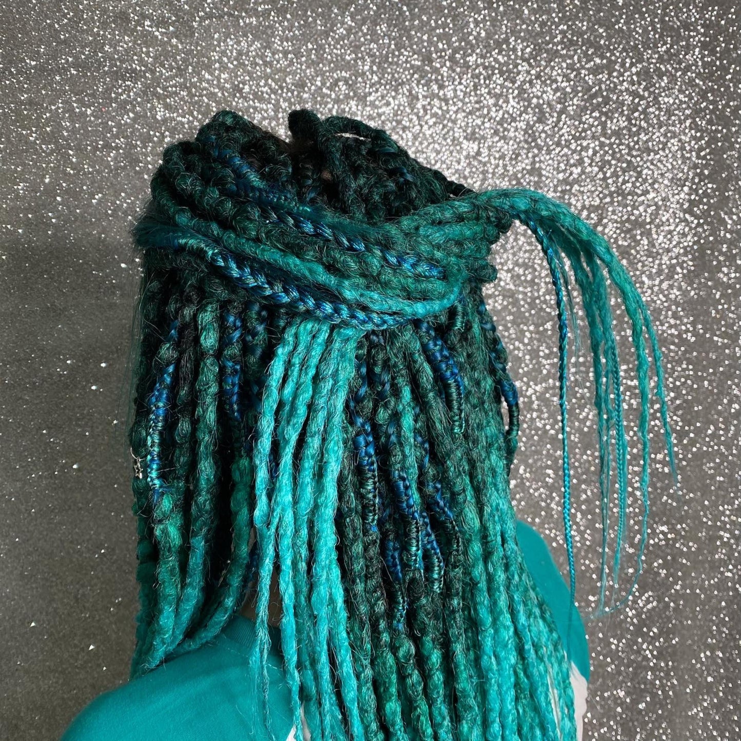 Synthetic Dreadlocks with Braids Dark Green to Turquoise