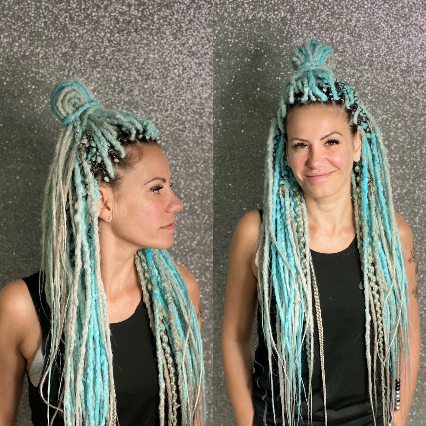 Light blue and Gray Synthetic Crochet Dreadlocks
