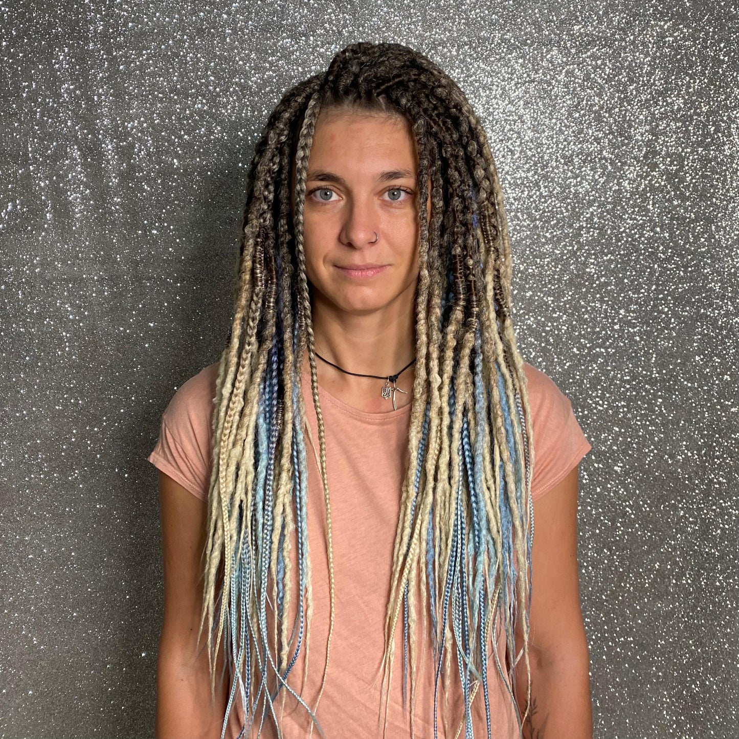 Brown Ombre and Blue Synthetic Crochet Dreadlocks