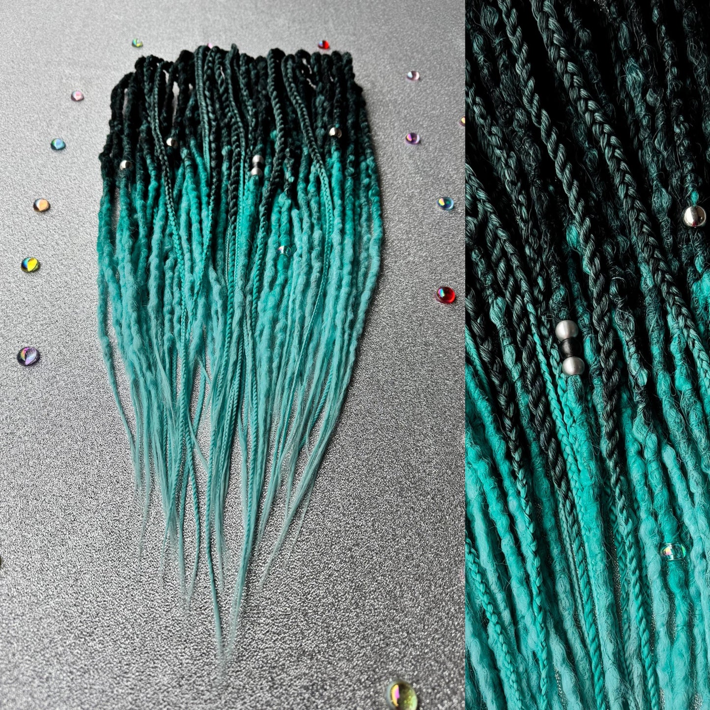 Synthetic Dreadlocks with Braids Black to Mint Ombre