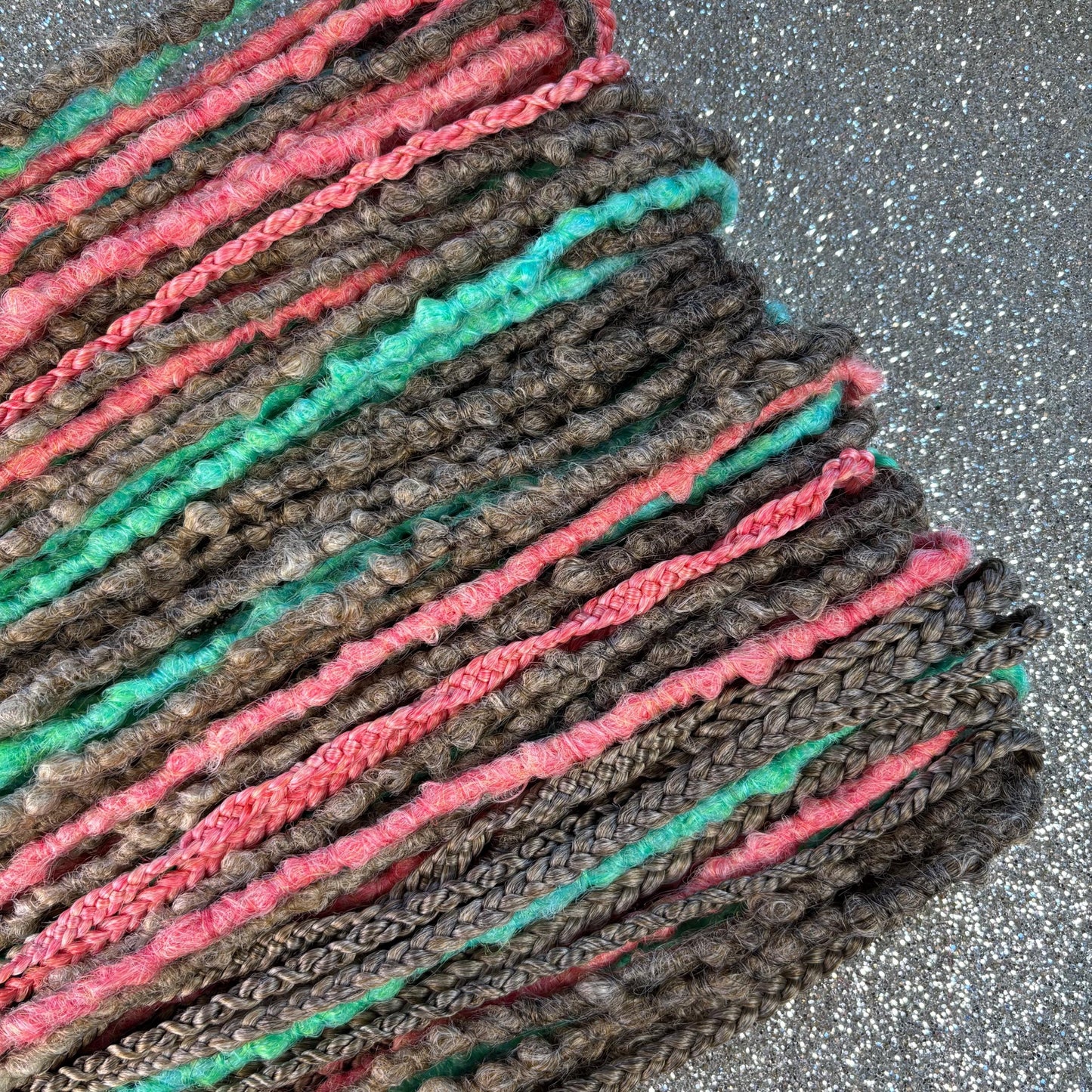 Synthetic Dreadlocks Sand Brown to Blonde Ombre with Coral and Mint
