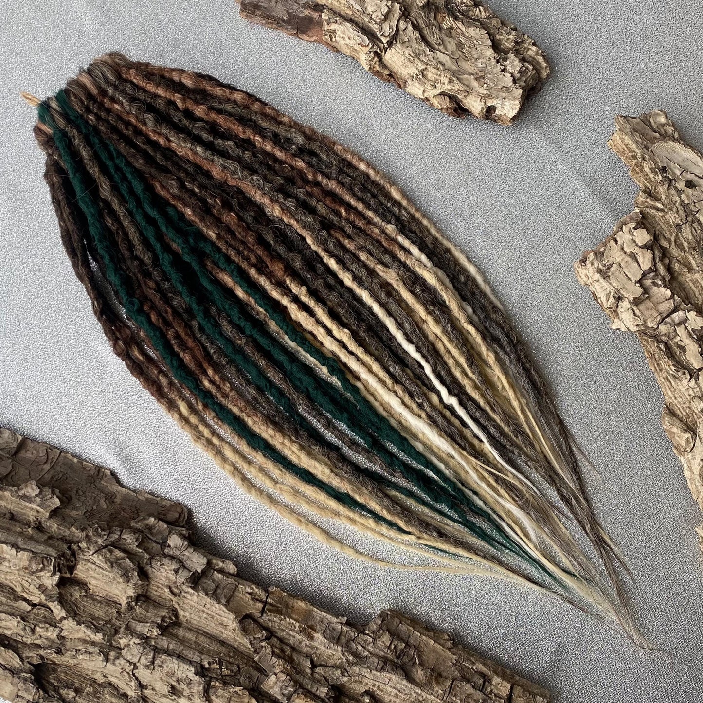 Synthetic Dreadlocks Hair Extensions Brown Ombre with Green