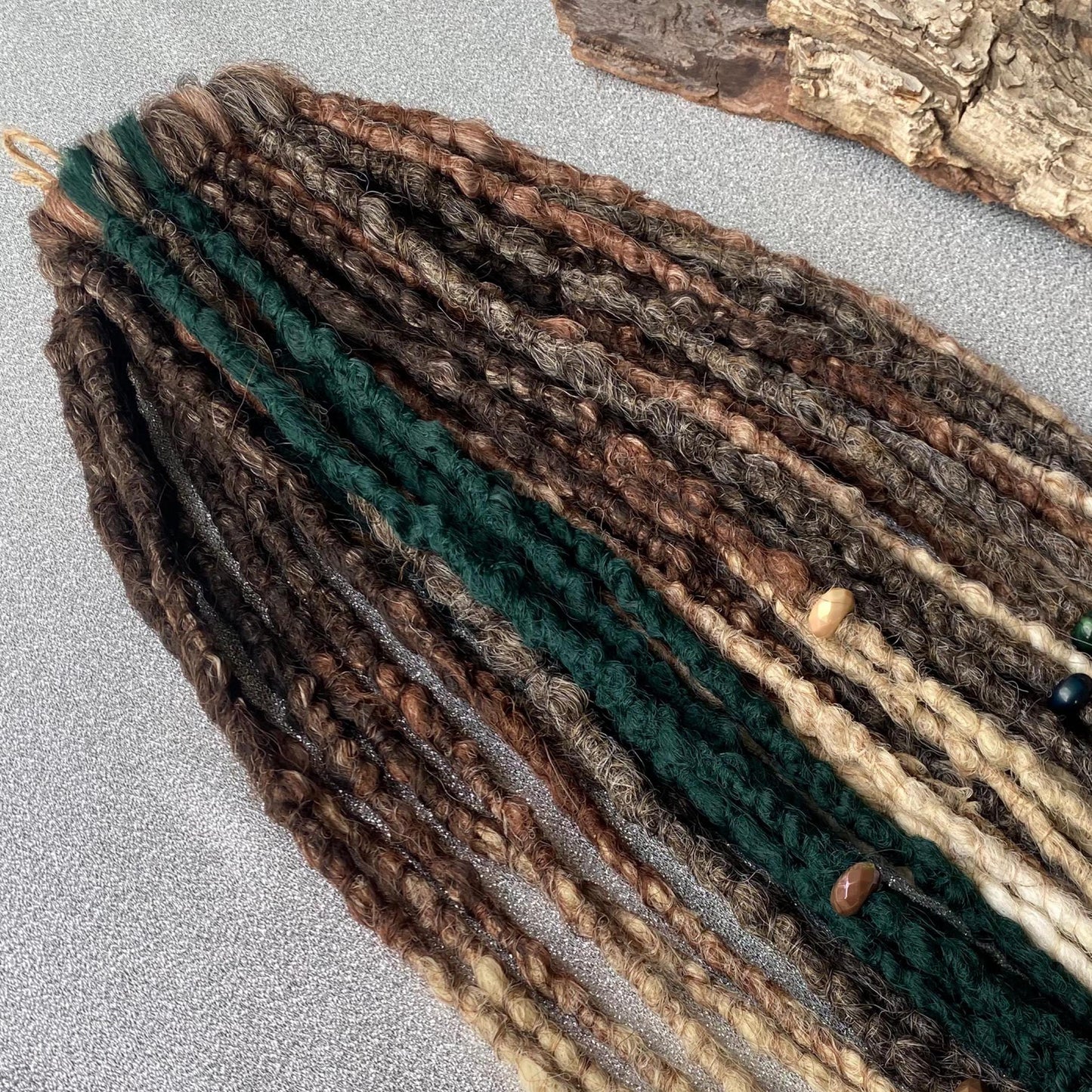 Synthetic Dreadlocks Hair Extensions Brown Ombre with Green
