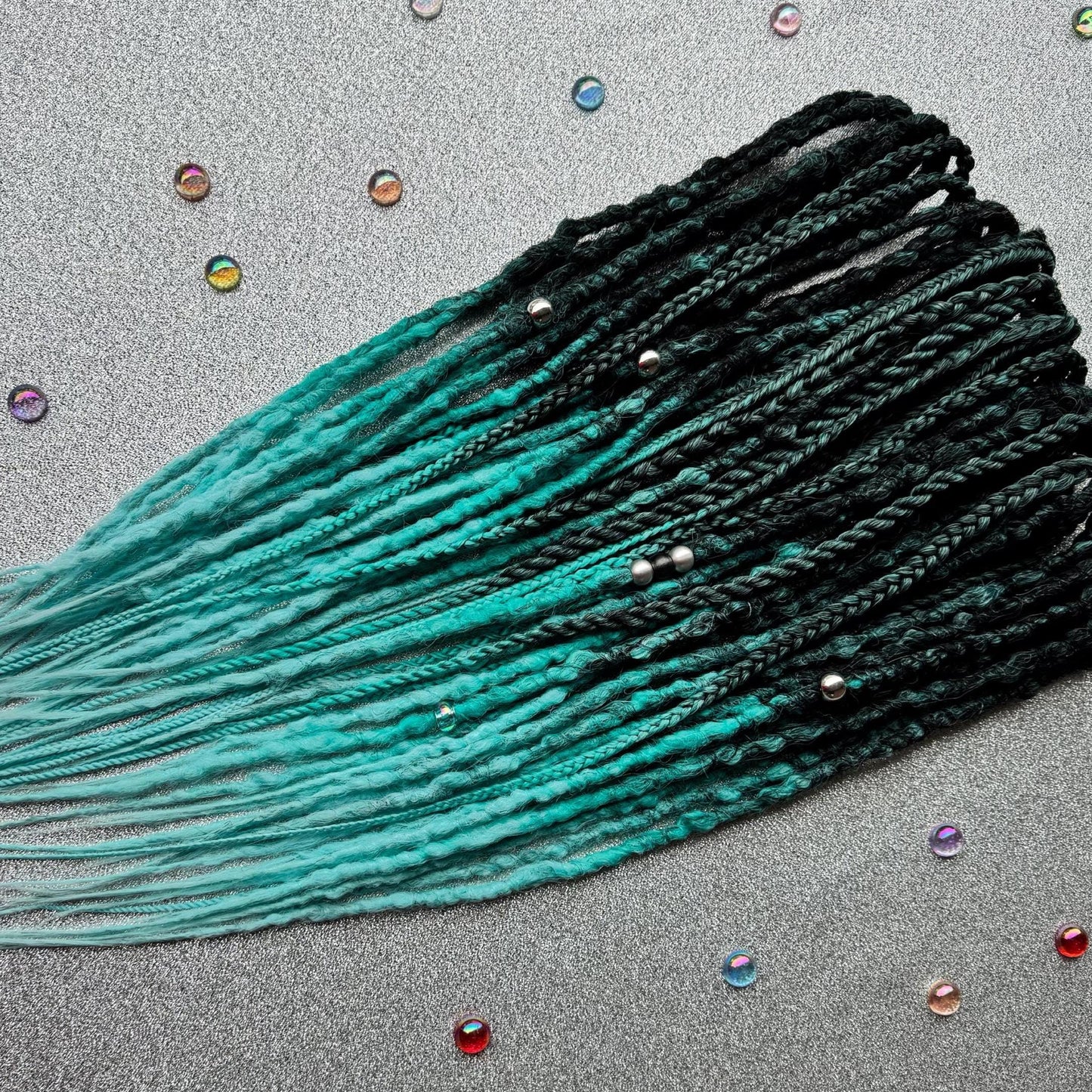 Synthetic Dreadlocks with Braids Black to Mint Ombre