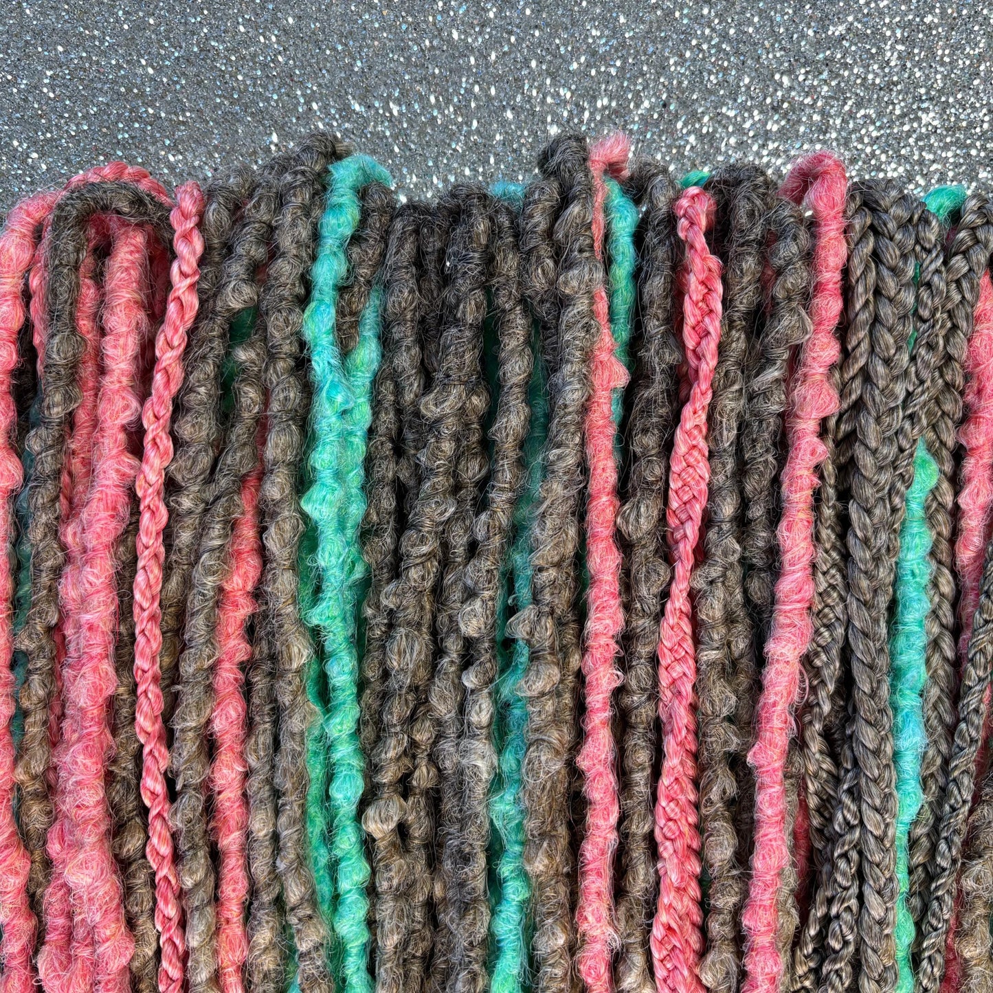Synthetic Dreadlocks Sand Brown to Blonde Ombre with Coral and Mint