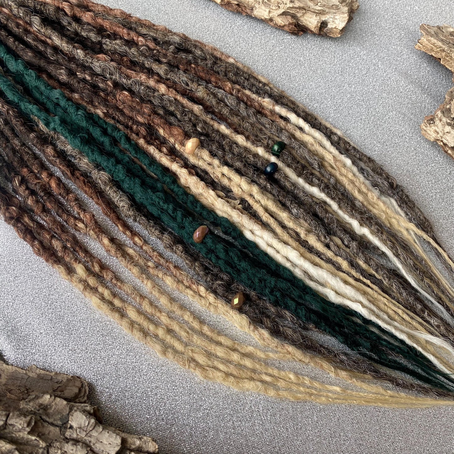 Synthetic Dreadlocks Hair Extensions Brown Ombre with Green