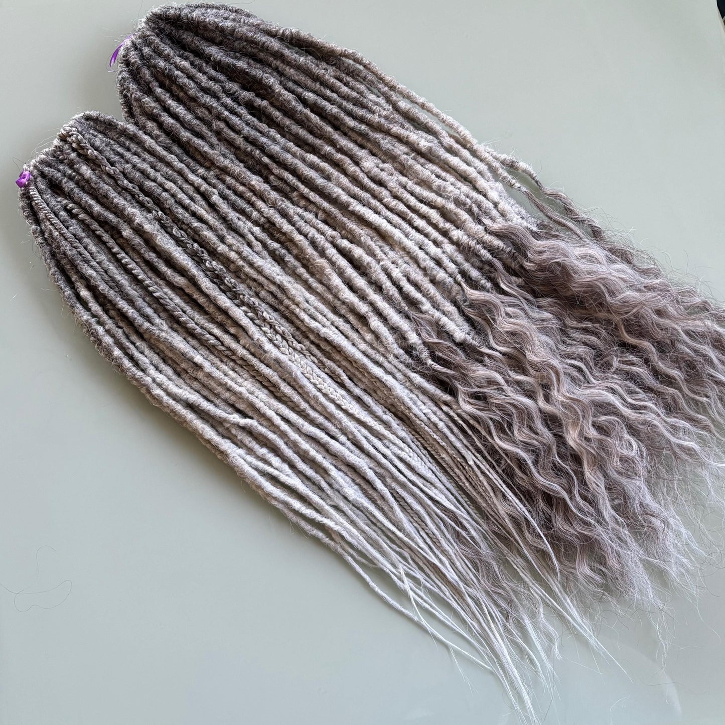 Ashy Ombre Synthetic Dreadlocks with Braids and Loose Ends