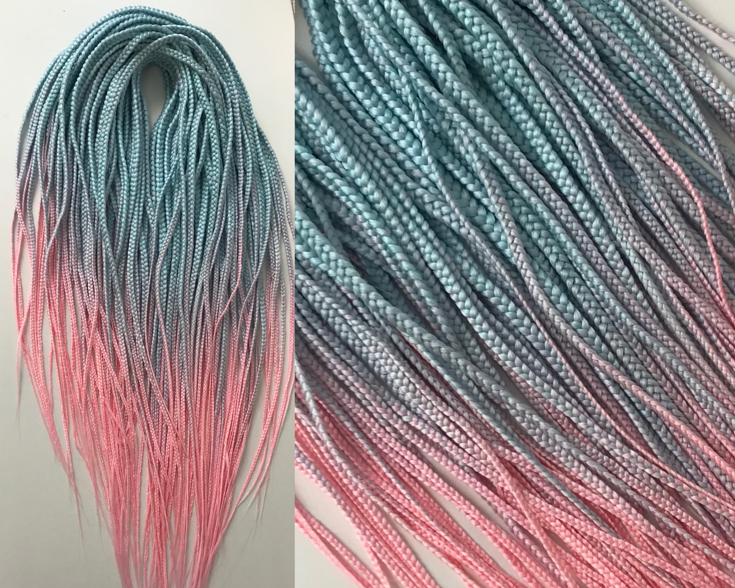 Light Blue to Pink Ombre Synthetic Braids