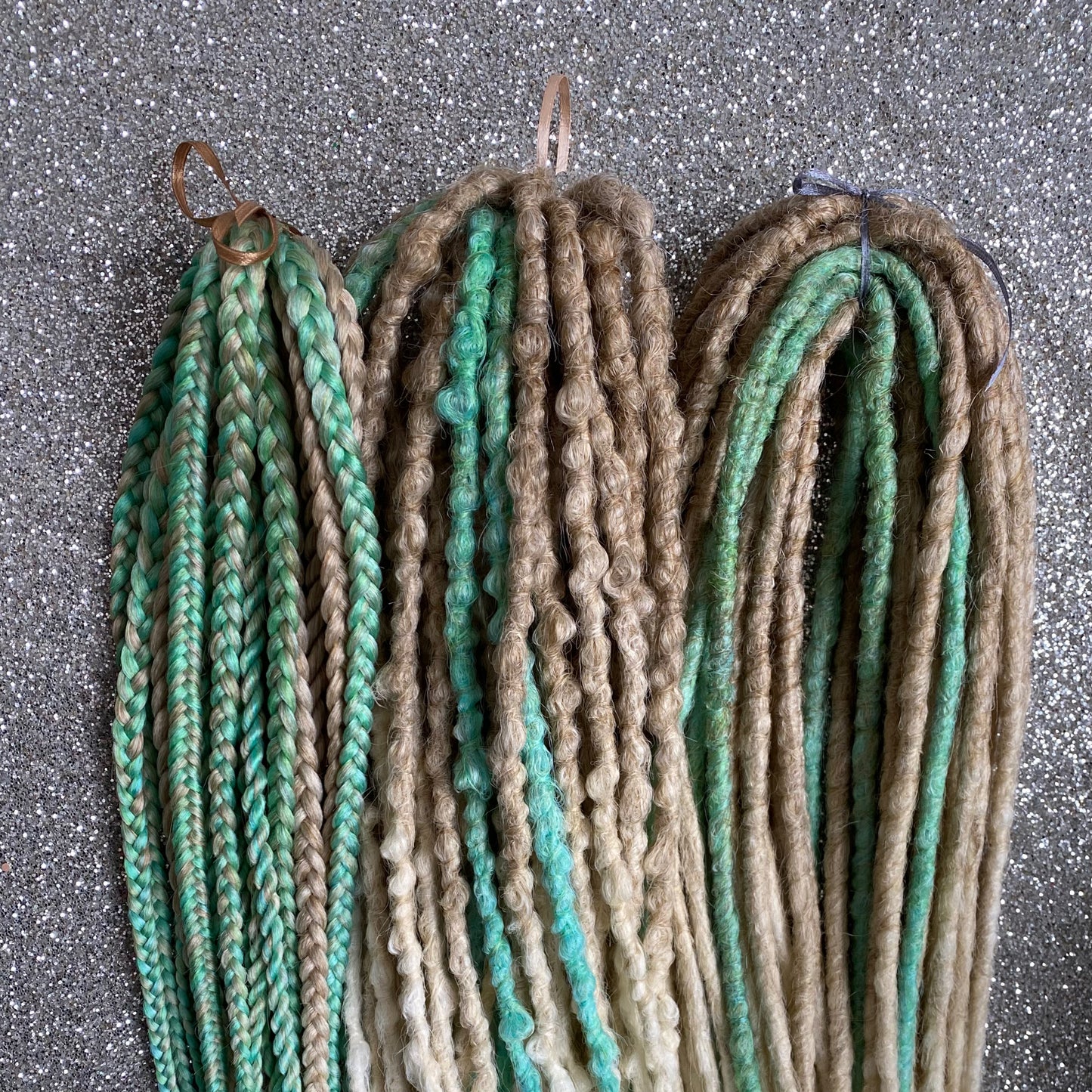 Synthetic Dreadlocks with Braids Blonde Ombre and Green Accents