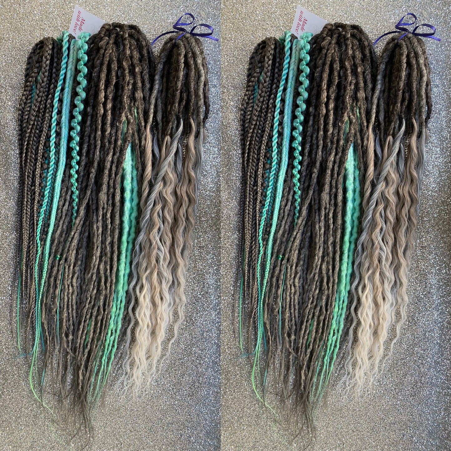 Synthetic Dreadlocks Gray Turquoise mix