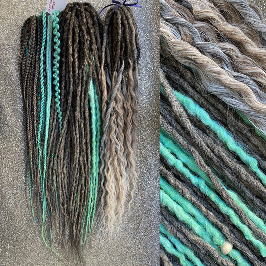 Synthetic Dreadlocks Gray Turquoise mix