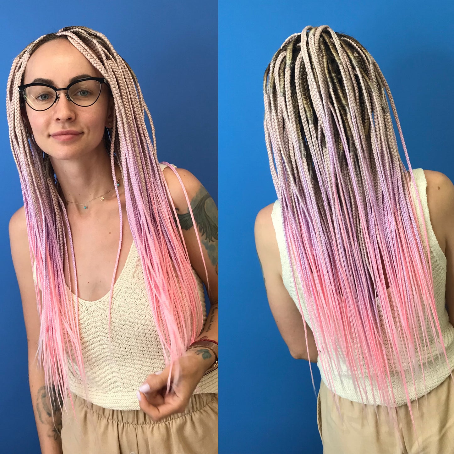 Blonde to Purple and Pink Ombre Braids