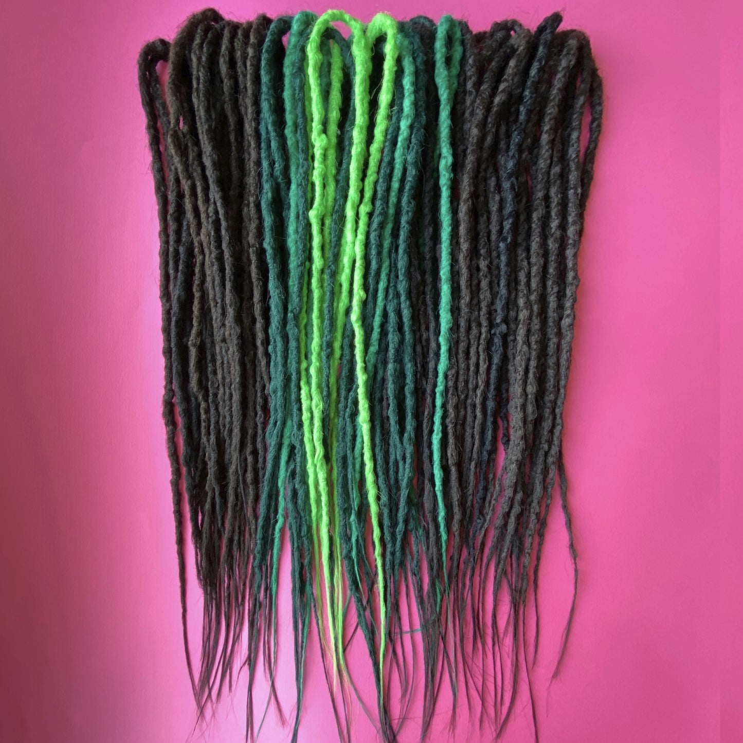 Brown Synthetic Dreads with Green Accents