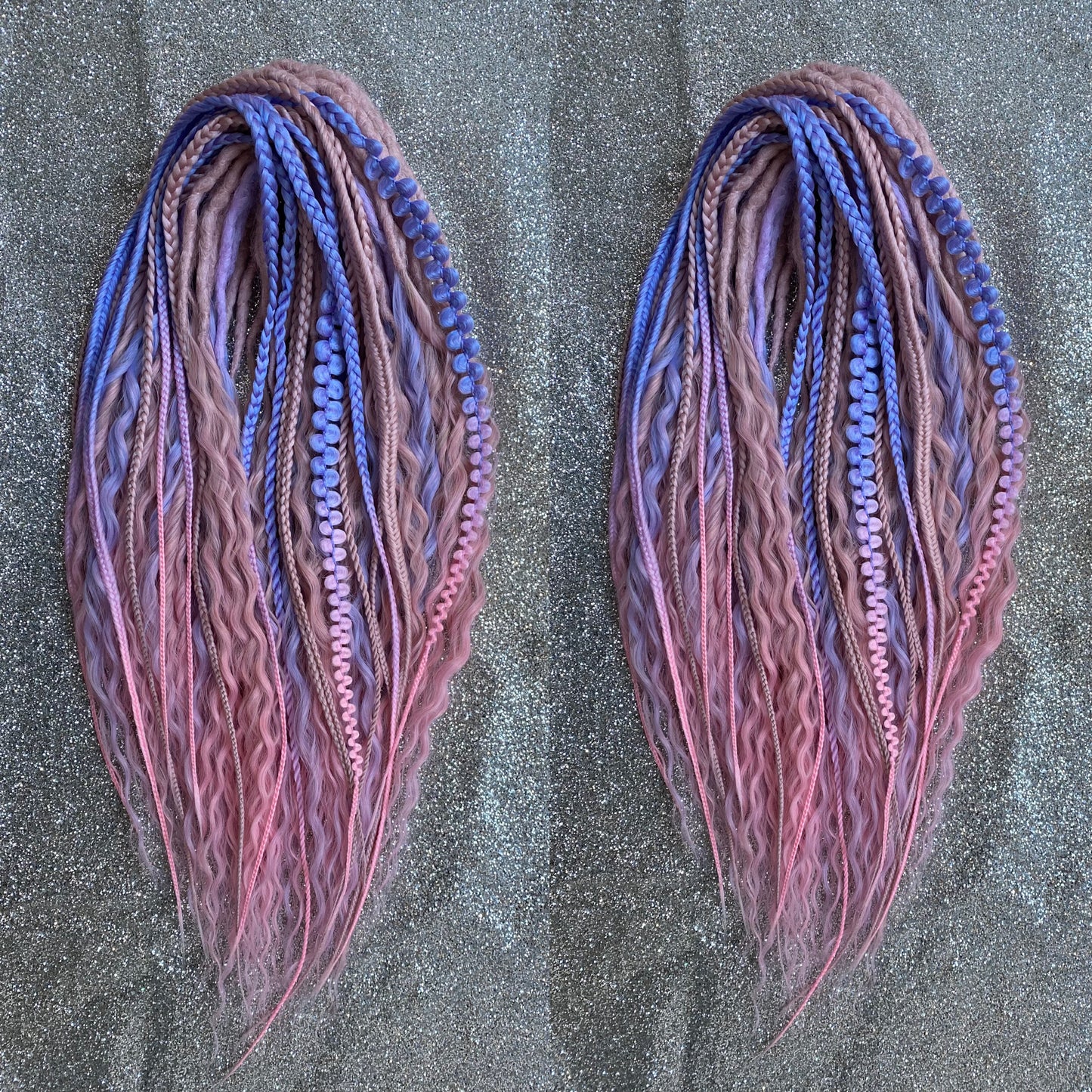 Pink Wavy Dreadlocks with Blue Lilac Accents