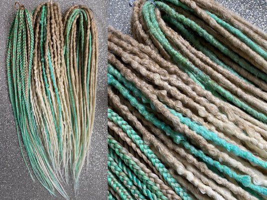 Synthetic Dreadlocks with Braids Blonde Ombre and Green Accents
