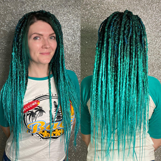 Synthetic Dreadlocks with Braids Dark Green to Turquoise Ombre