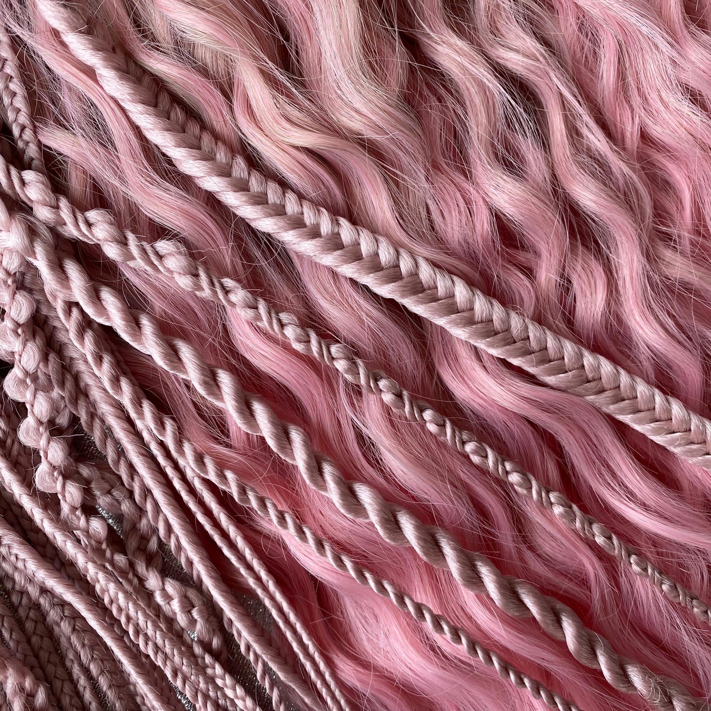 Dusty Pink Synthetic Curly Dreadlocks and Braids