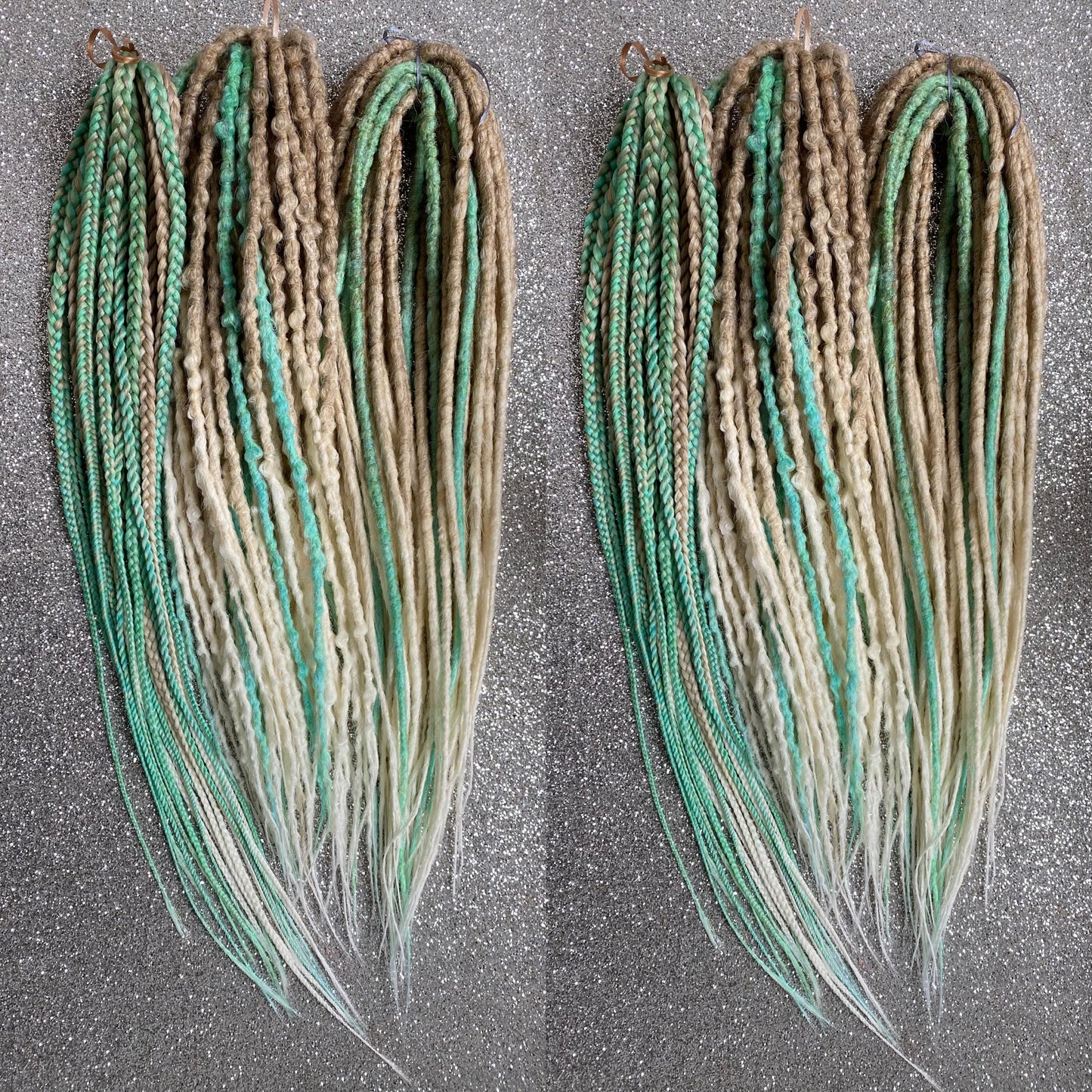 Synthetic Dreadlocks with Braids Blonde Ombre and Green Accents