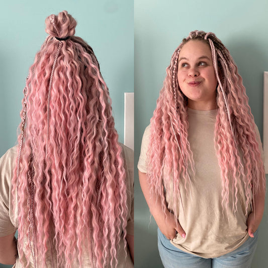 Dusty Pink Synthetic Curly Dreadlocks and Braids
