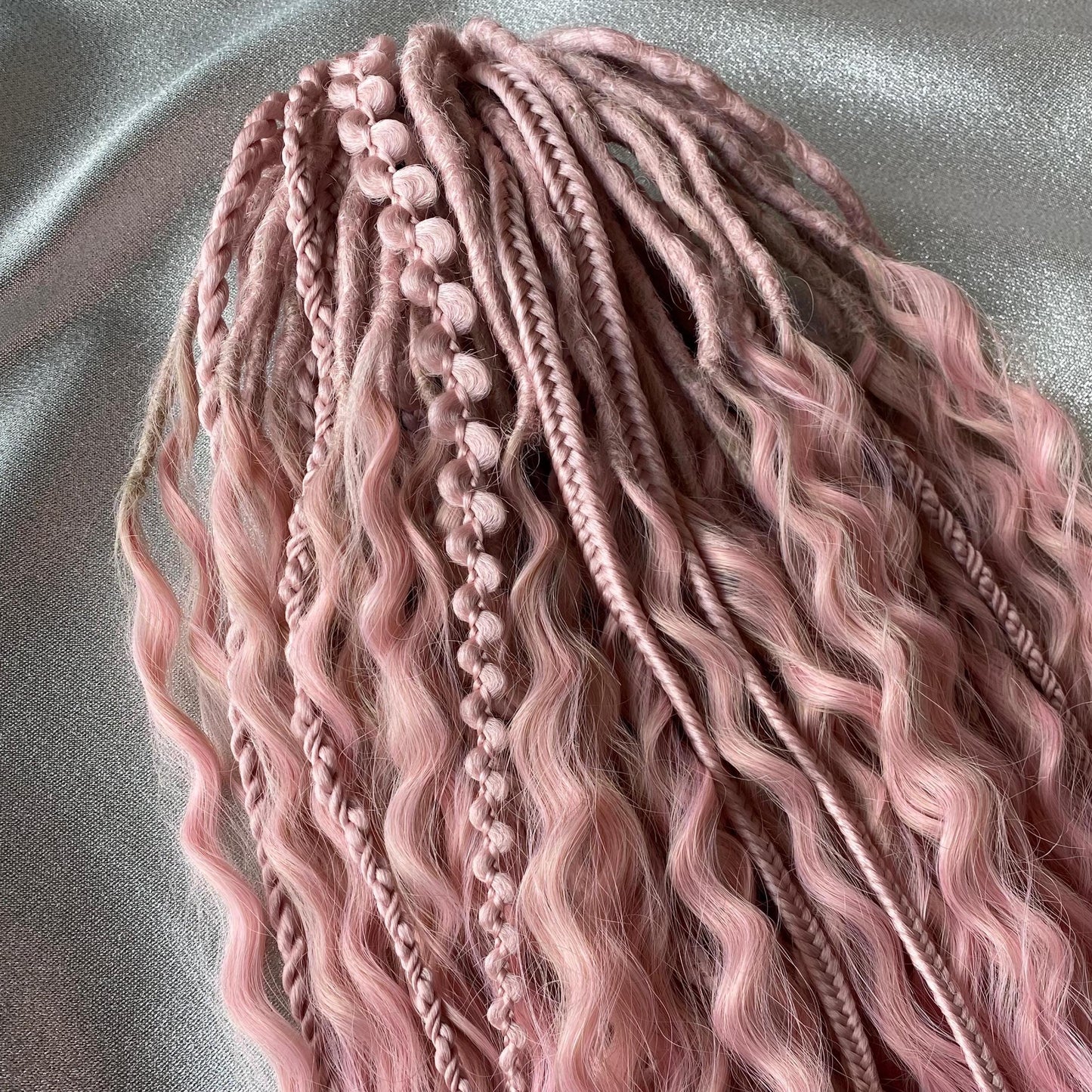 Dusty Pink Synthetic Curly Dreadlocks and Braids