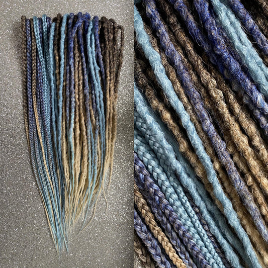 Brown Ombre and Blue Synthetic Crochet Dreadlocks