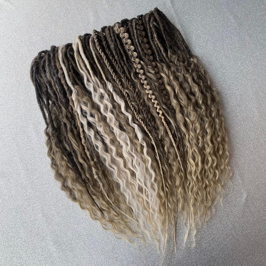 Brown and Blonde Ombre Synthetic Curly Dreadlocks