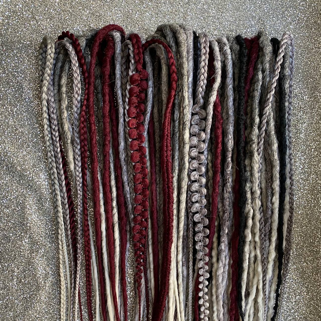 Gray and Burgundy Red mix Synthetic Dreadlocks