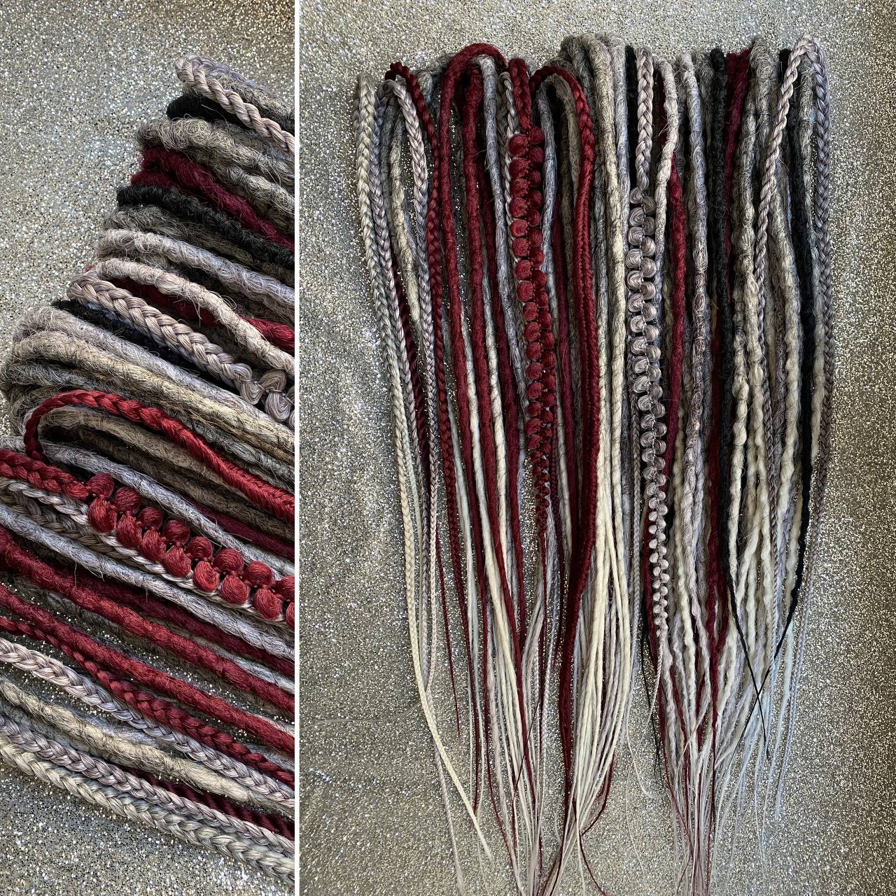 Gray and Burgundy Red mix Synthetic Dreadlocks