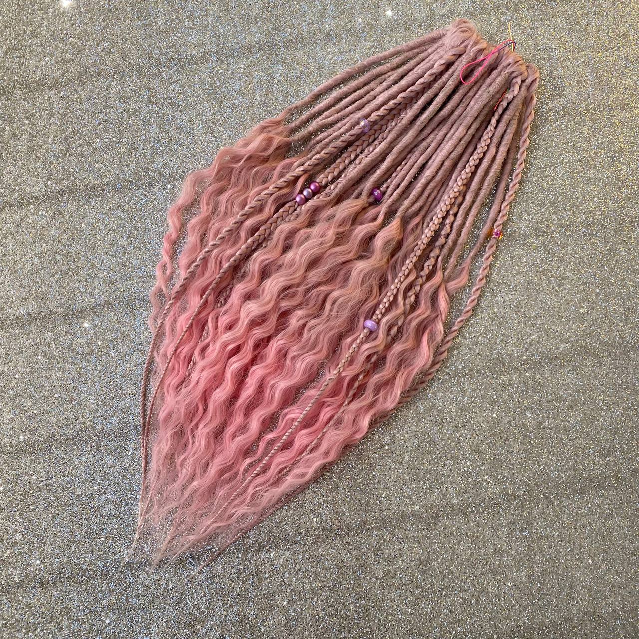 Dusty Pink Synthetic Curly Dreadlocks and Braids