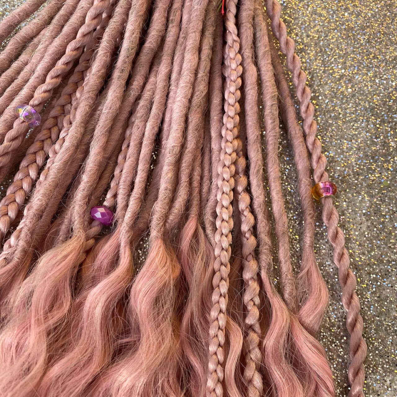 Dusty Pink Synthetic Curly Dreadlocks and Braids