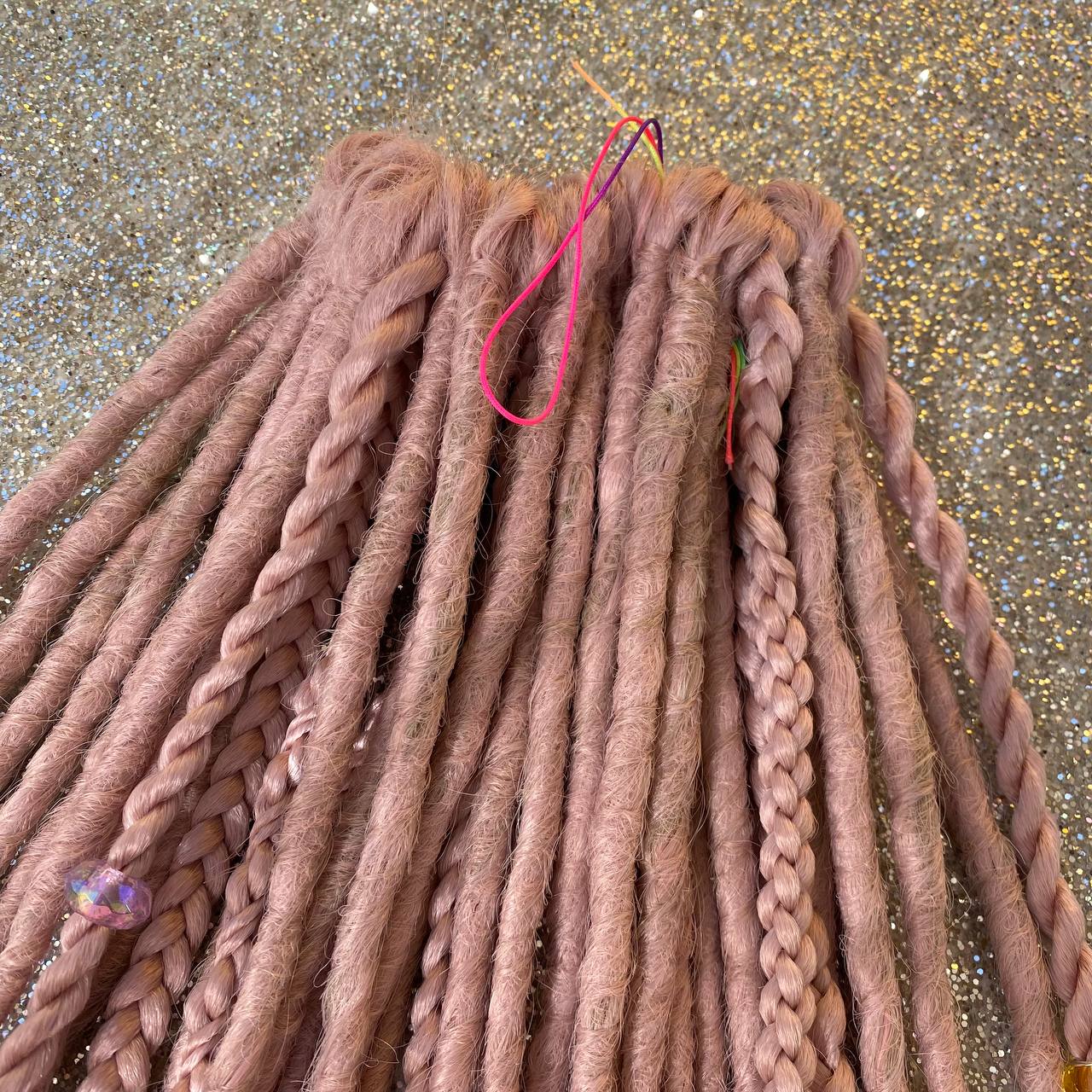 Dusty Pink Synthetic Curly Dreadlocks and Braids