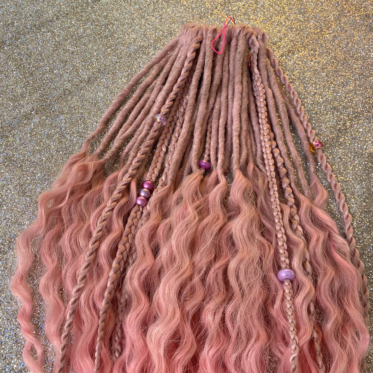Dusty Pink Synthetic Curly Dreadlocks and Braids