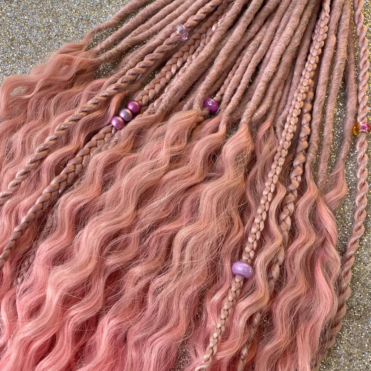 Dusty Pink Synthetic Curly Dreadlocks and Braids