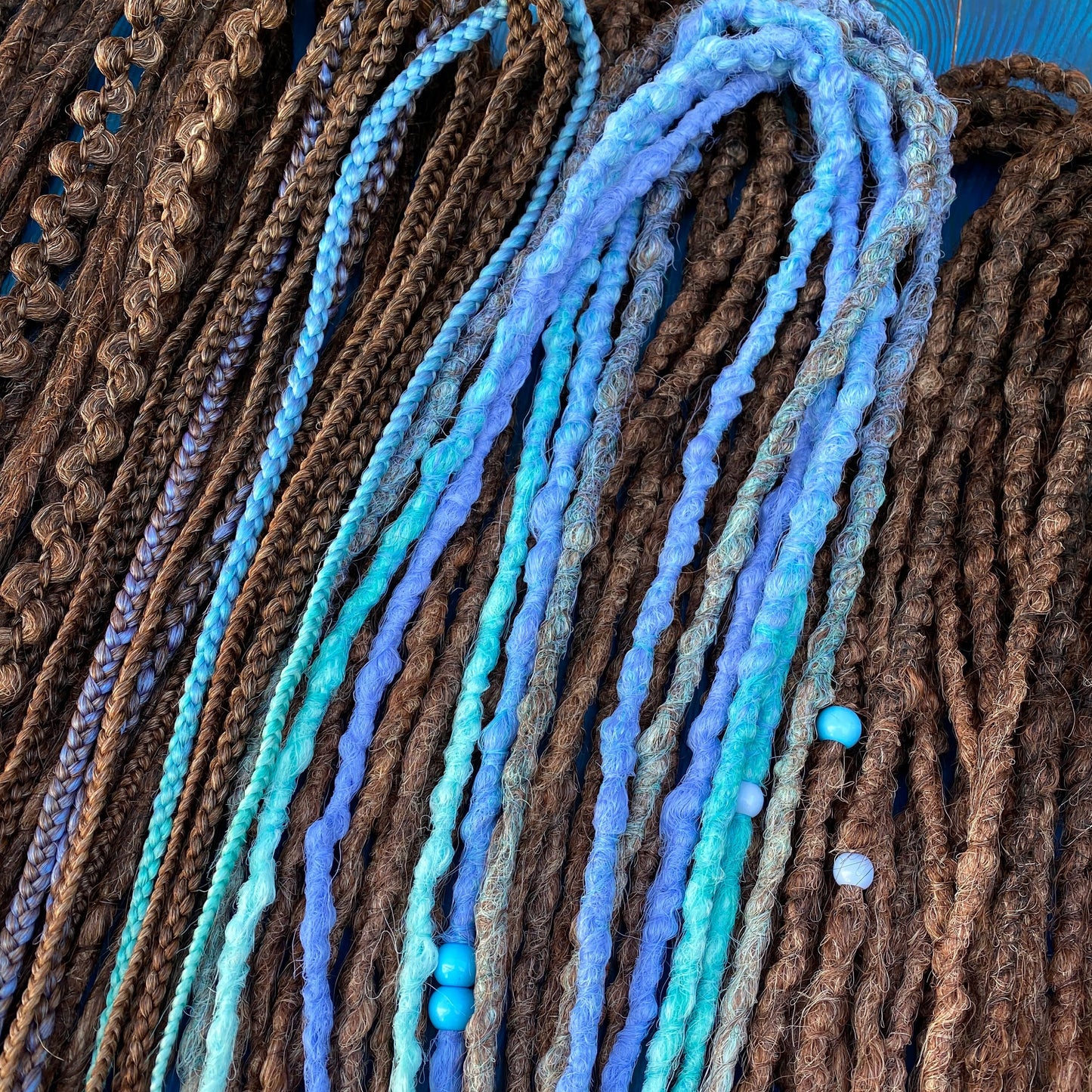 Brown ombre Synthetic Dreadlockswith Blue Accents