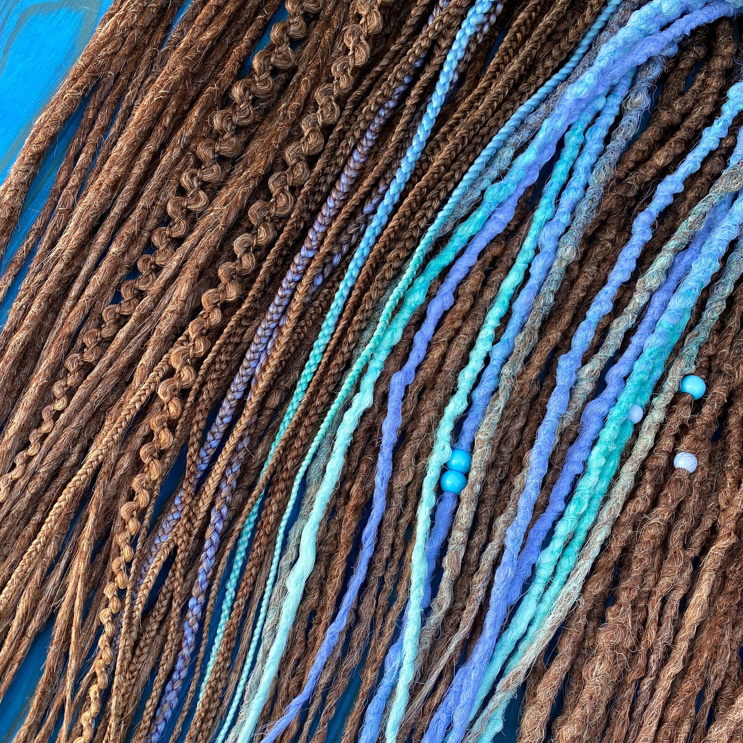 Brown ombre Synthetic Dreadlockswith Blue Accents