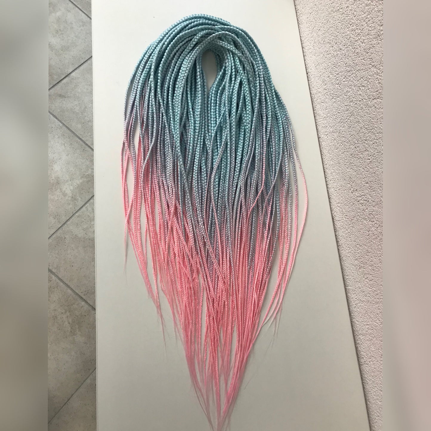 Light Blue to Pink Ombre Synthetic Braids