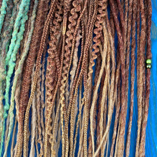 Brown Auburn Ombre Synthetic Dreadlocks with Green Accents