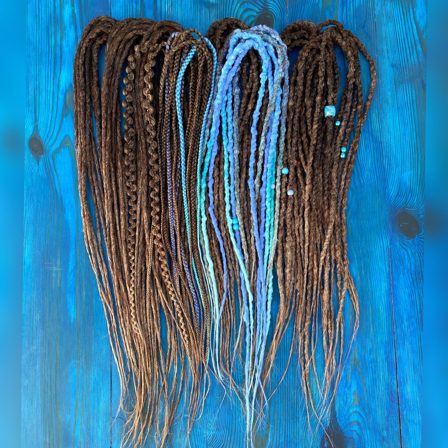 Brown ombre Synthetic Dreadlockswith Blue Accents