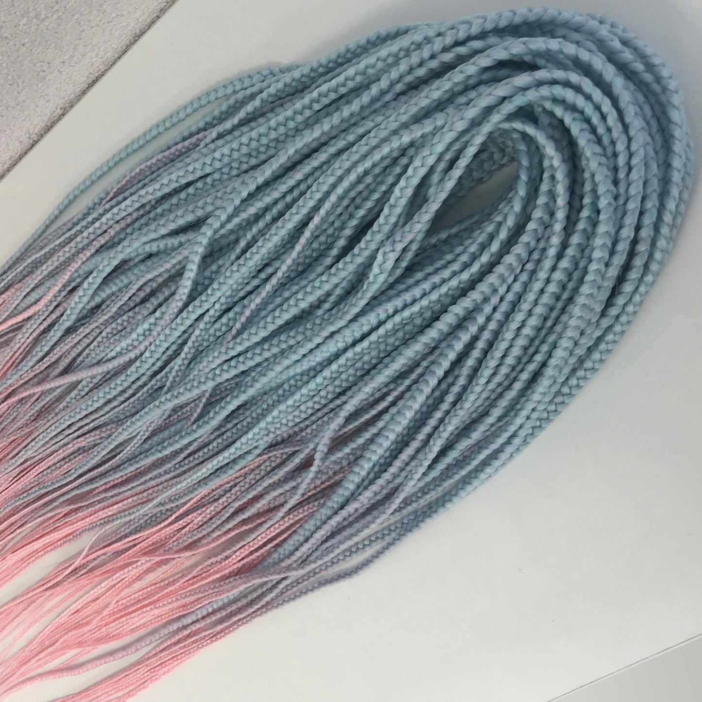 Light Blue to Pink Ombre Synthetic Braids