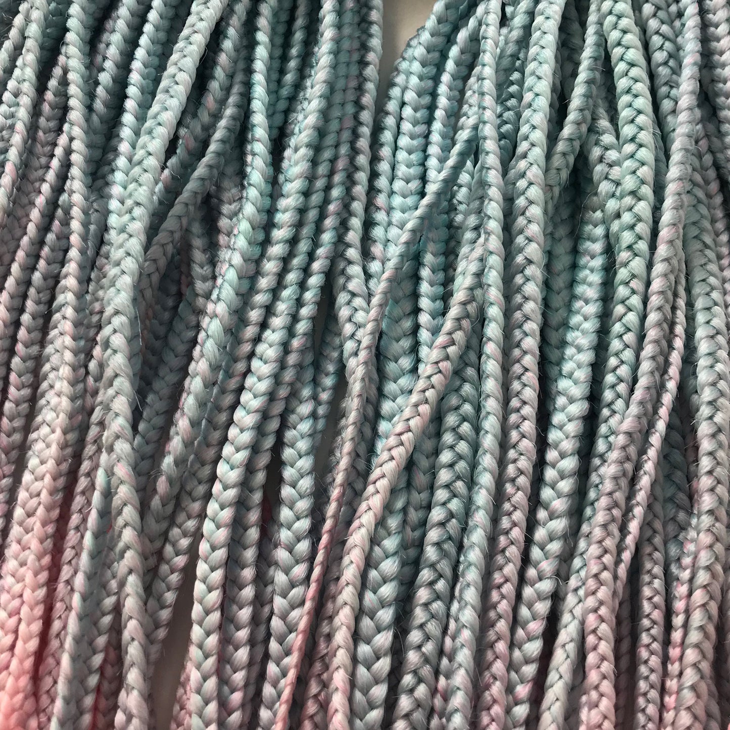 Light Blue to Pink Ombre Synthetic Braids