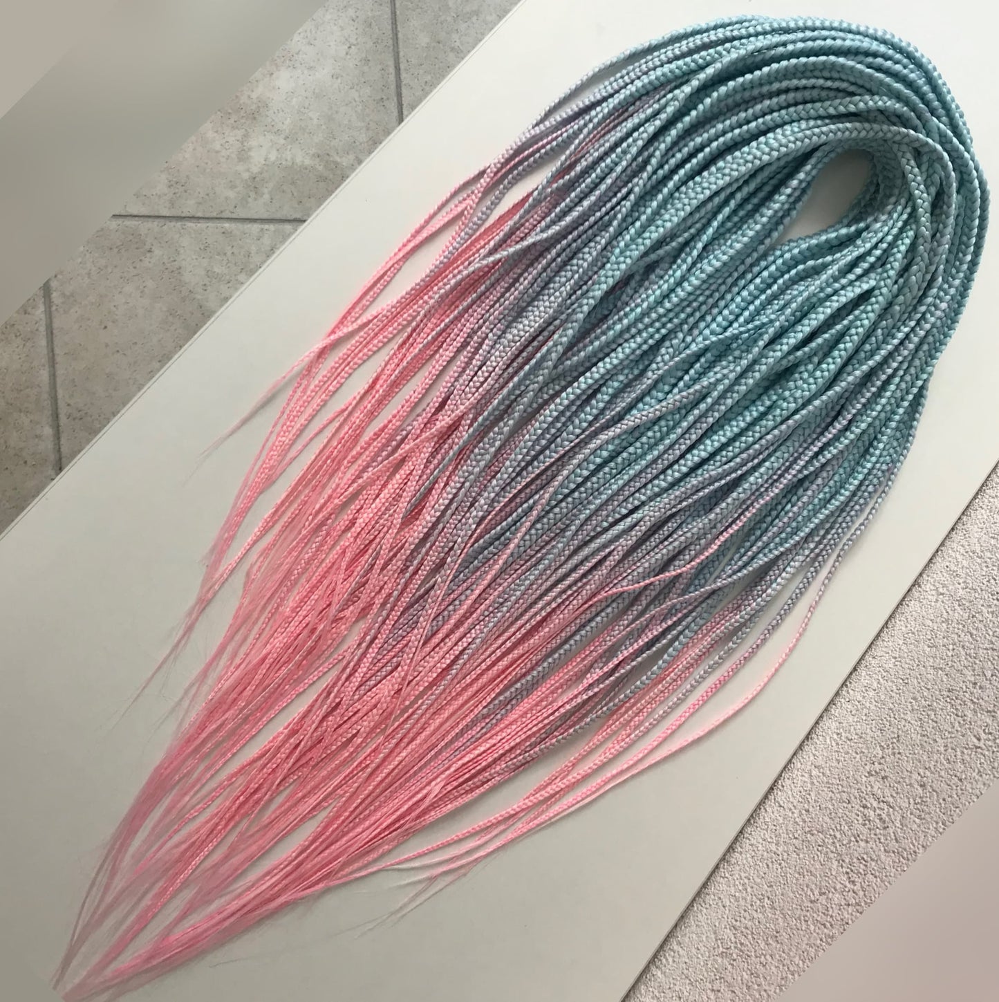 Light Blue to Pink Ombre Synthetic Braids