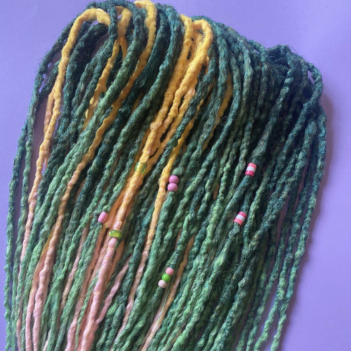 Green Ombre Synthetic Dreads with Bright Accents