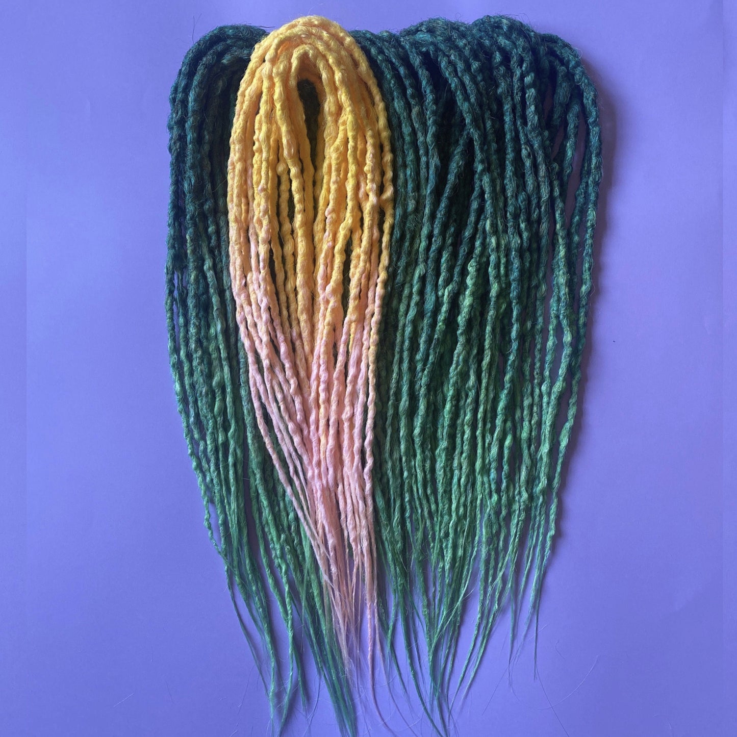 Green Ombre Synthetic Dreads with Bright Accents