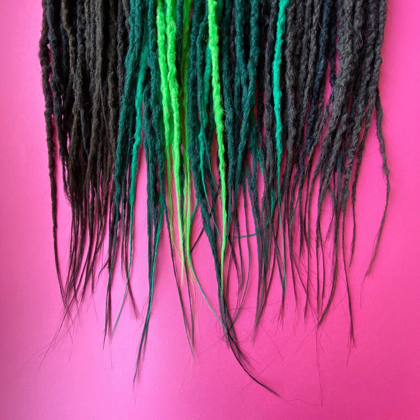 Brown Synthetic Dreads with Green Accents