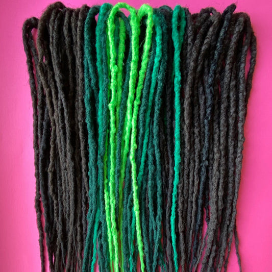 Brown Synthetic Dreads with Green Accents