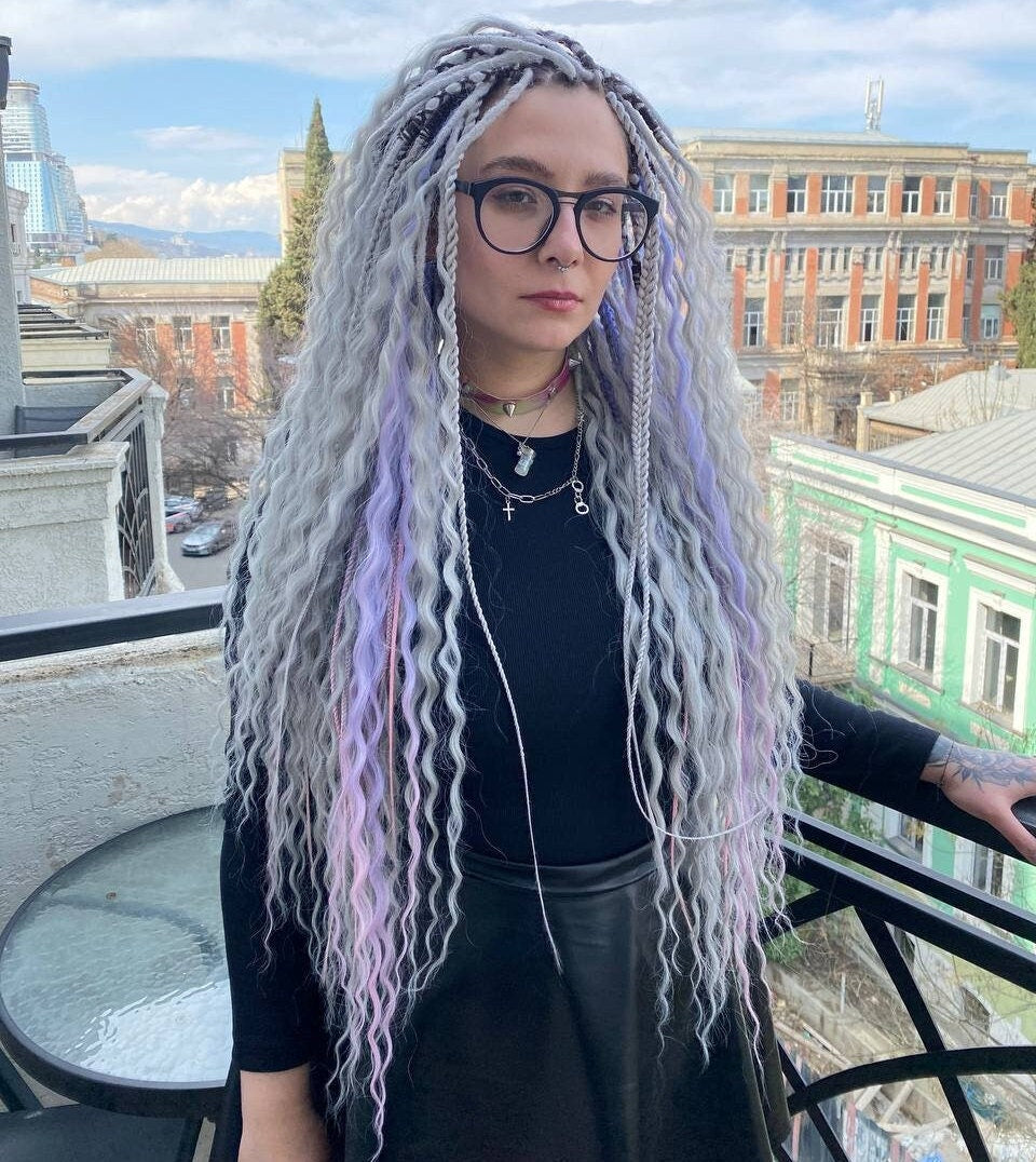 Blonde Wavy Dreadlocks with Lilac and Pink Accents