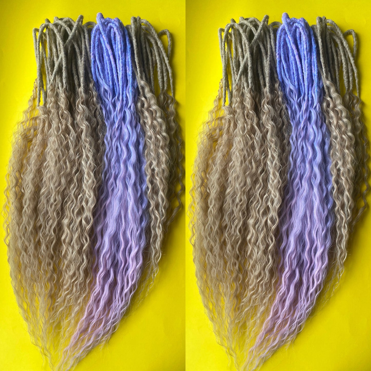 Blonde Curly Synthetic Dreadlocks with lilac and pink accents