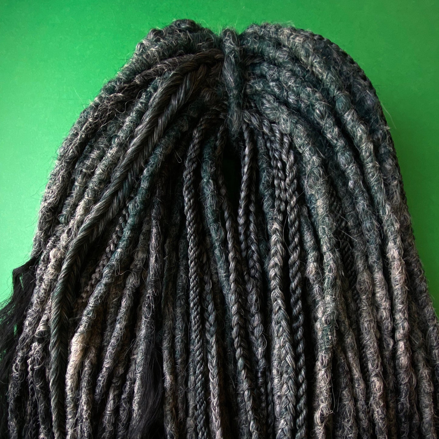 Forest Green and Gray Synthetic Dreadlocks