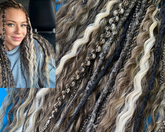 Boho Blonde and Brown Synthetic Curly Dreadlocks